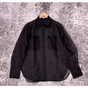 FRAME Top XS Womens Organza Shirt 100% Silk Black Lightweight Sheer